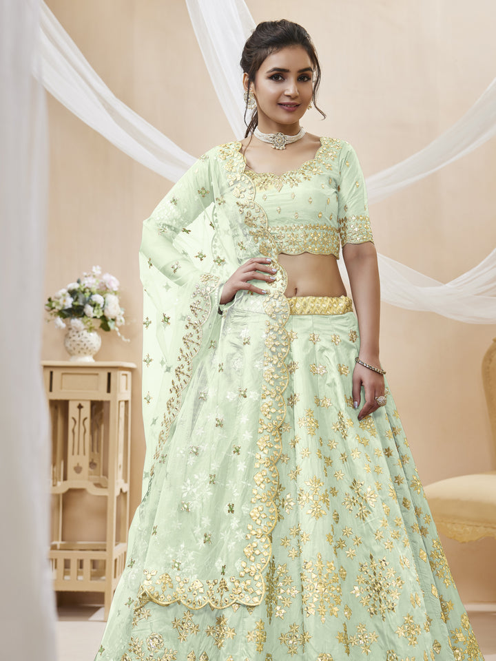 Pista Color Art Silk With Sequins, Foil & Zari Embroidered Work Lehenga Choli