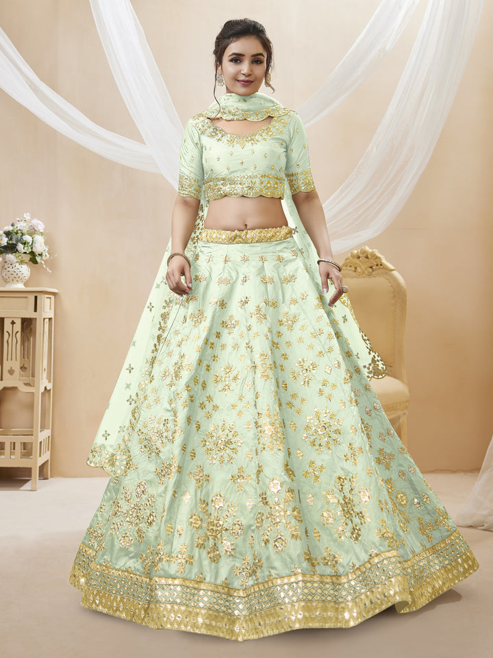Pista Color Art Silk With Sequins, Foil & Zari Embroidered Work Lehenga Choli