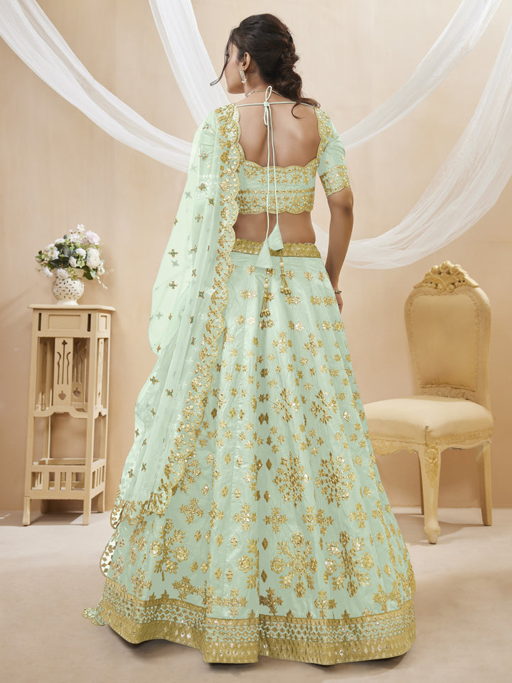 Pista Color Art Silk With Sequins, Foil & Zari Embroidered Work Lehenga Choli
