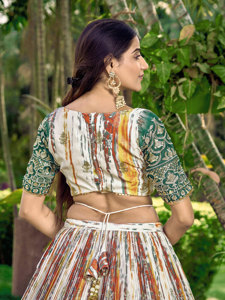 Green Color Chinon With Sequins, Zari Embroidery Work Lehenga Choli
