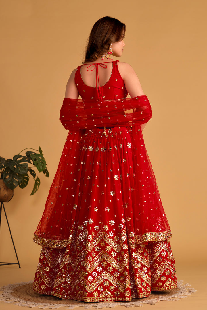 Red color Georgette With Sequins Zari Embroidered Work Lehenga Choli