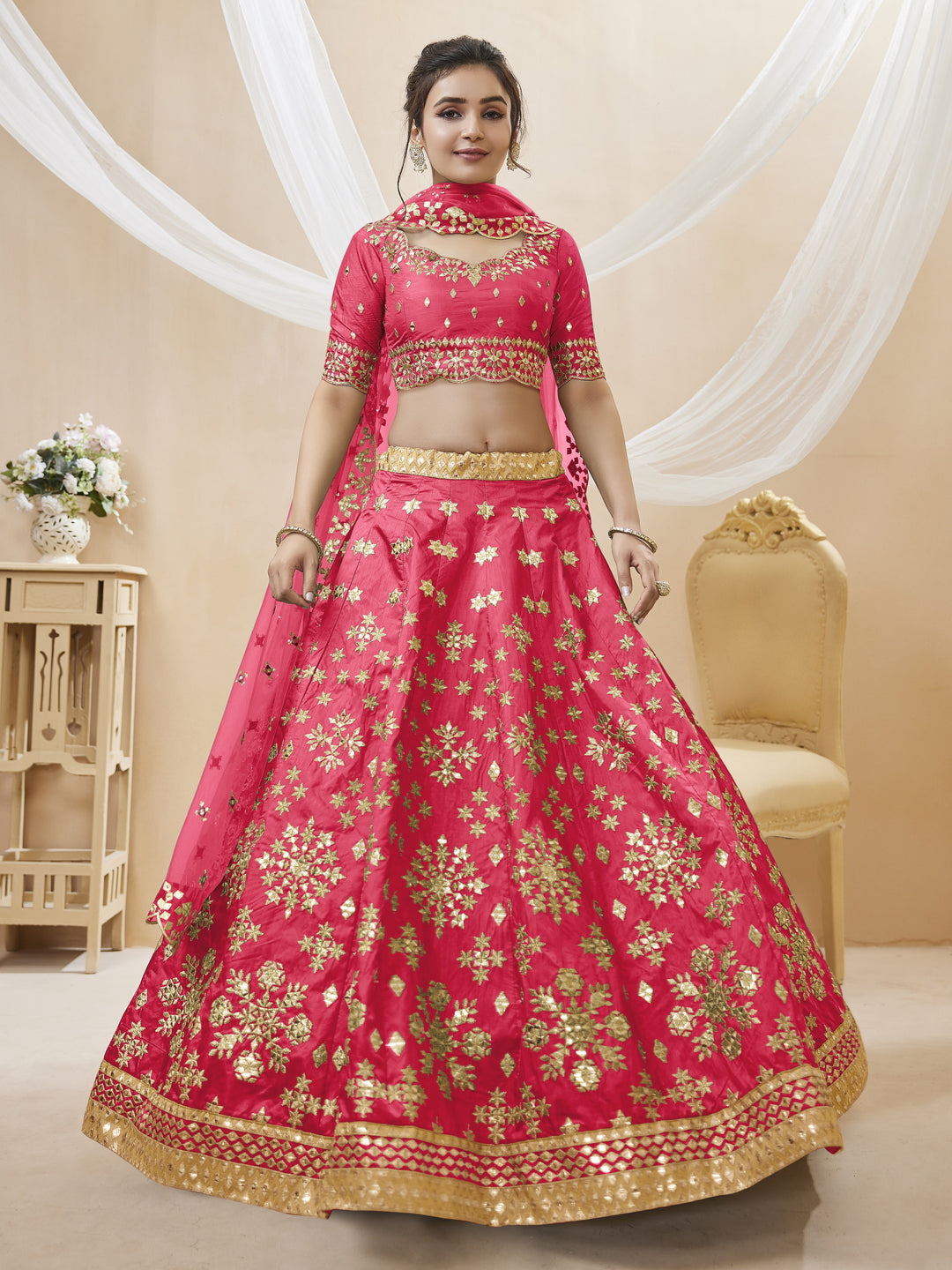 Pink Color Art Silk With Sequins, Foil & Zari Embroidered Work Lehenga Choli