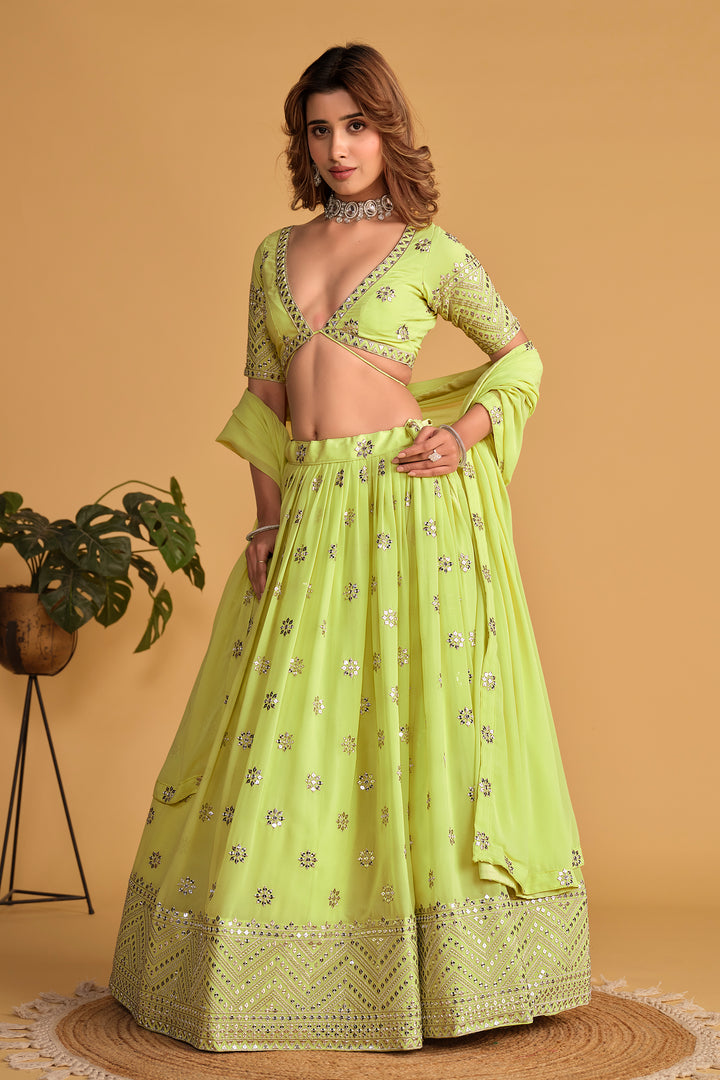 Neon color Georgette With Sequins Zari Embroidered Work Lehenga Choli