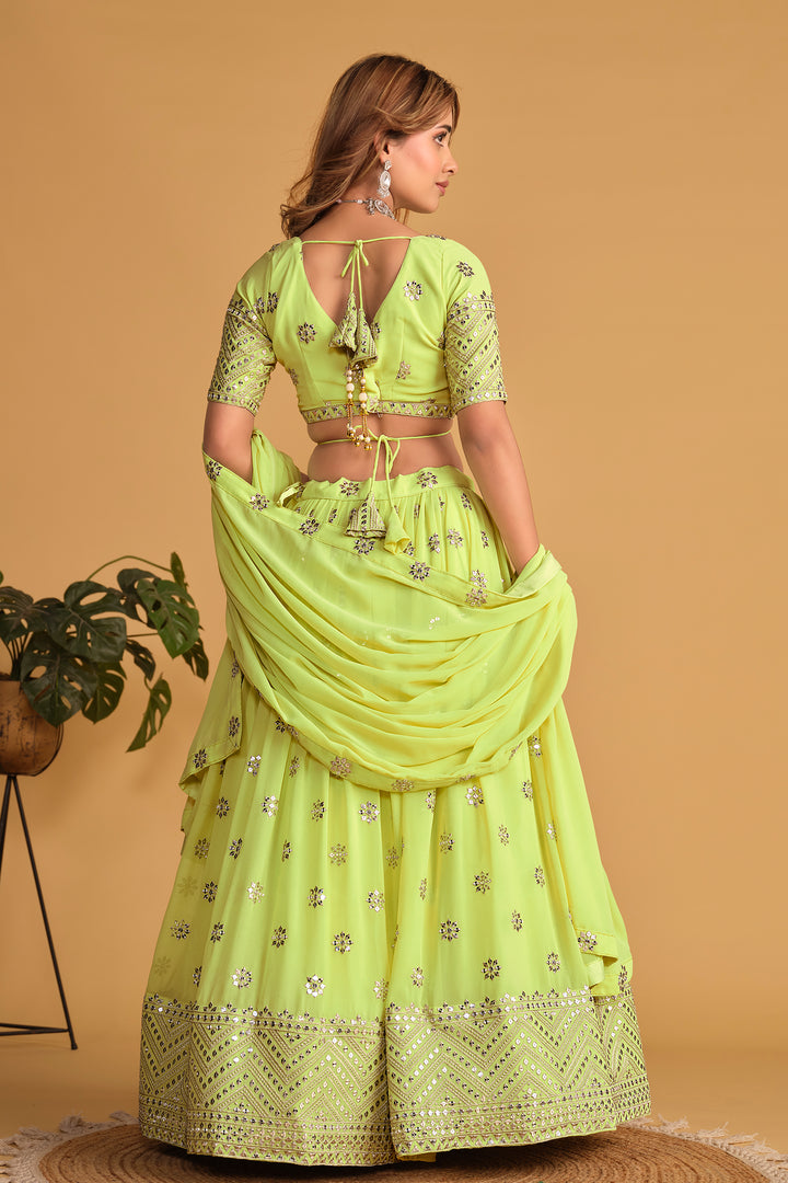 Neon color Georgette With Sequins Zari Embroidered Work Lehenga Choli