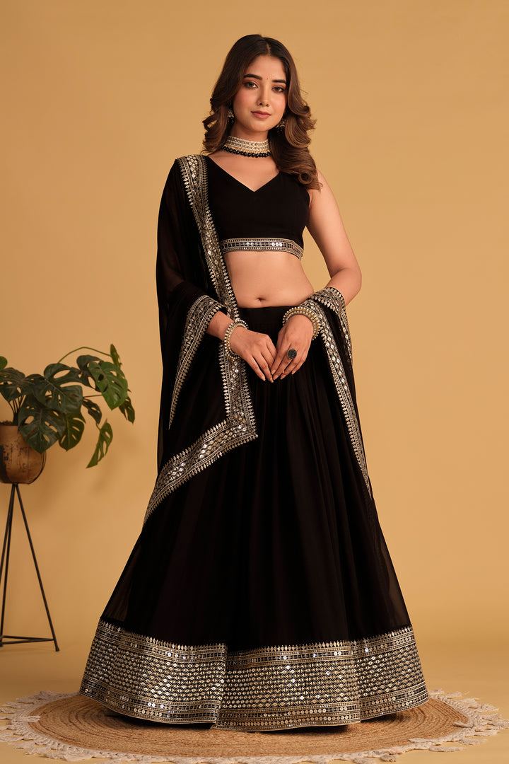 Black color Georgette With Sequins Zari Embroidered Work Lehenga Choli