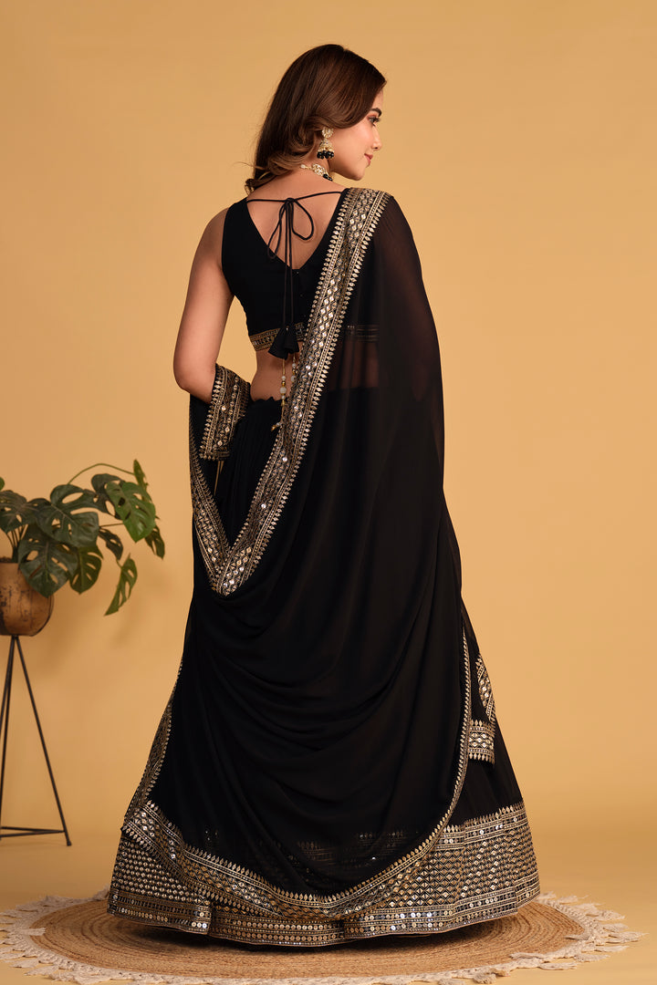 Black color Georgette With Sequins Zari Embroidered Work Lehenga Choli