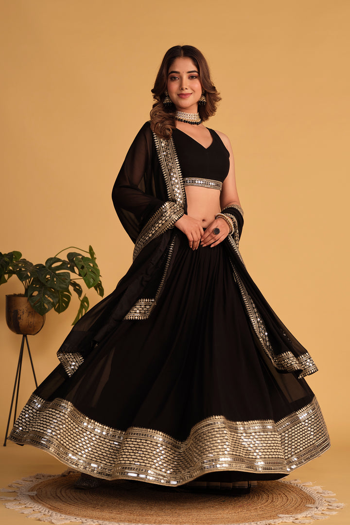Black color Georgette With Sequins Zari Embroidered Work Lehenga Choli
