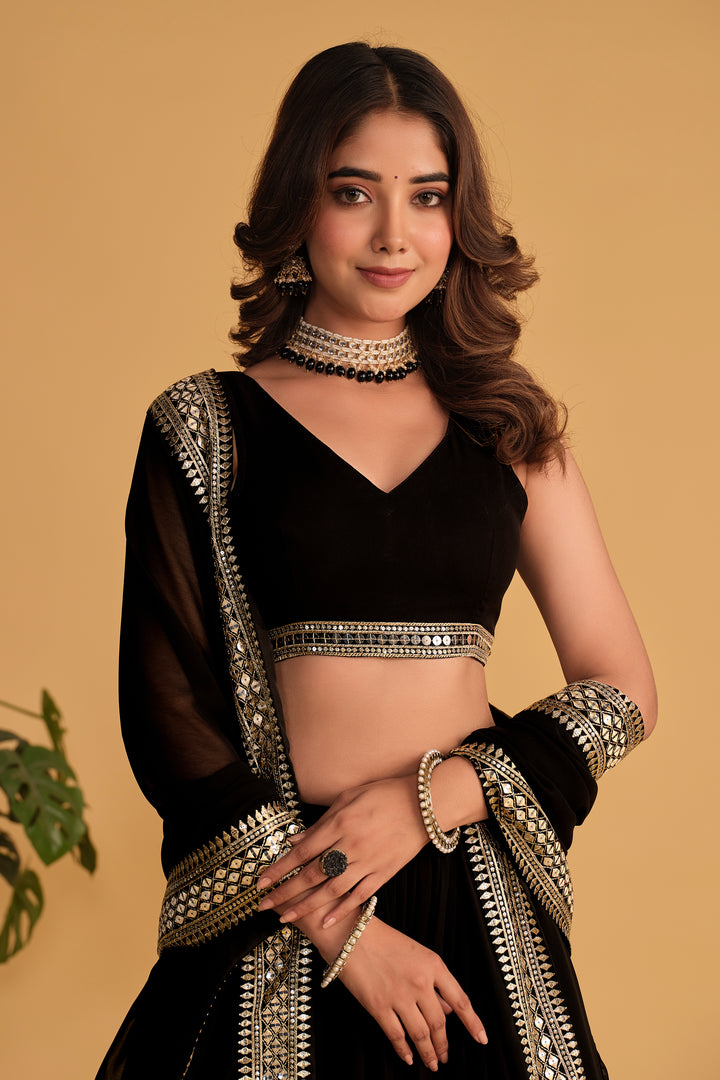 Black color Georgette With Sequins Zari Embroidered Work Lehenga Choli