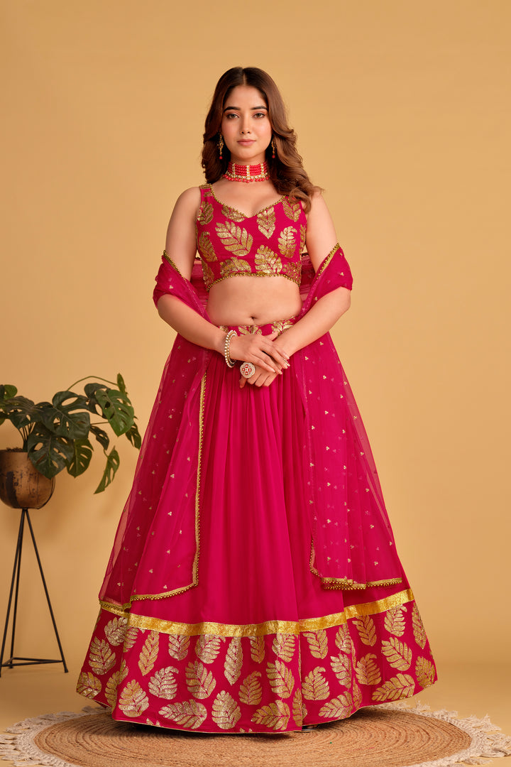 Pink color Georgette With Sequins Zari Embroidered Work Lehenga Choli
