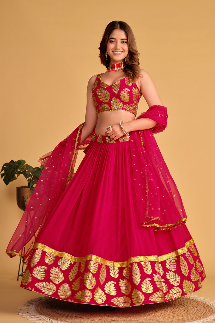 Pink color Georgette With Sequins Zari Embroidered Work Lehenga Choli
