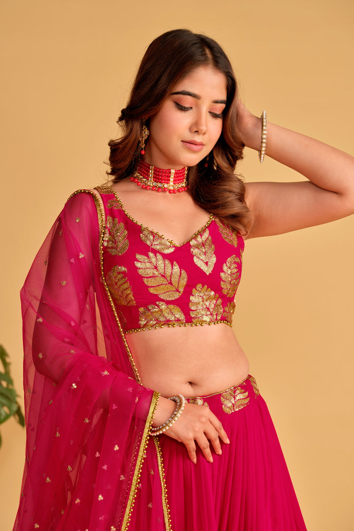 Pink color Georgette With Sequins Zari Embroidered Work Lehenga Choli