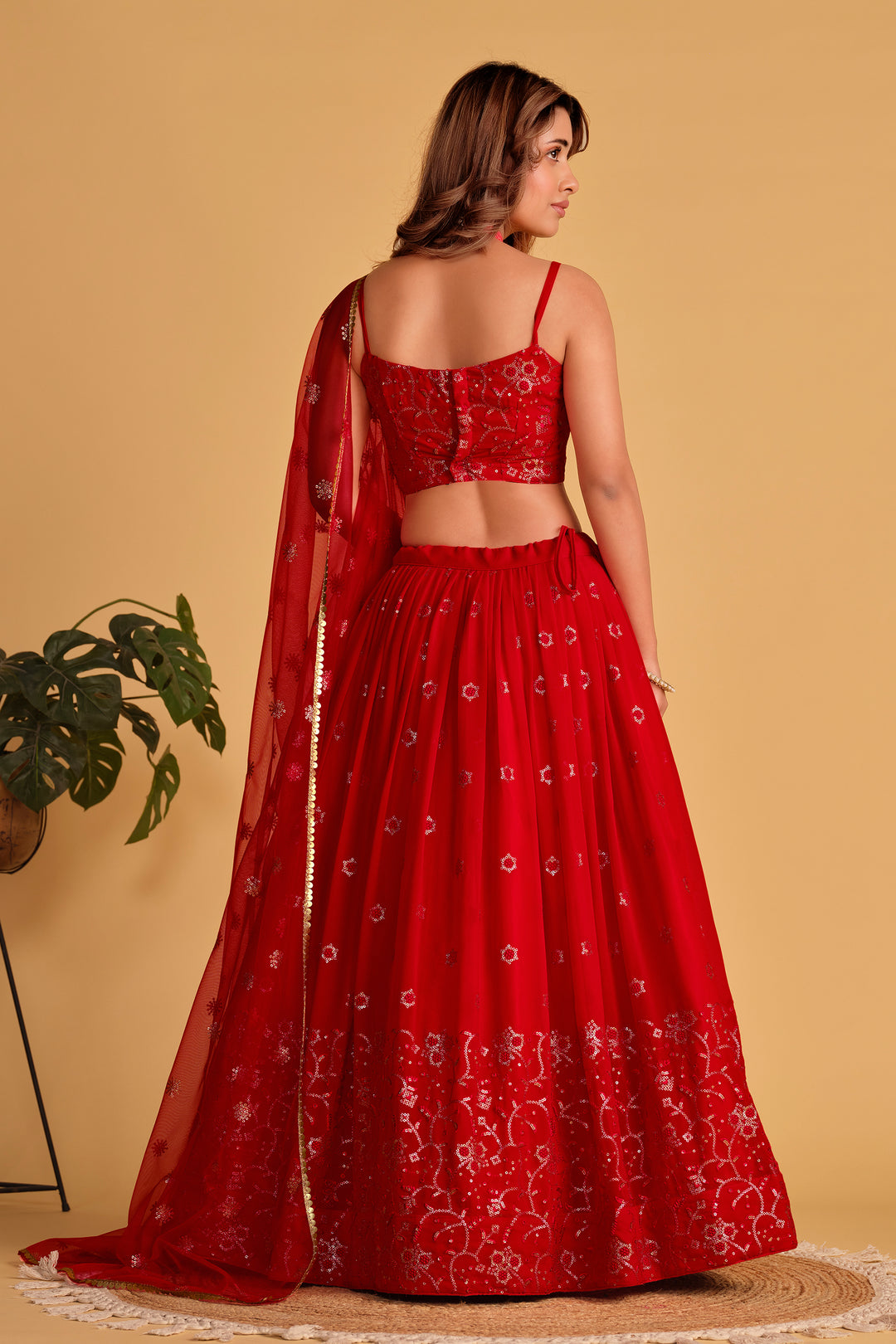 Red color Georgette With Sequins Zari Embroidered Work Lehenga Choli