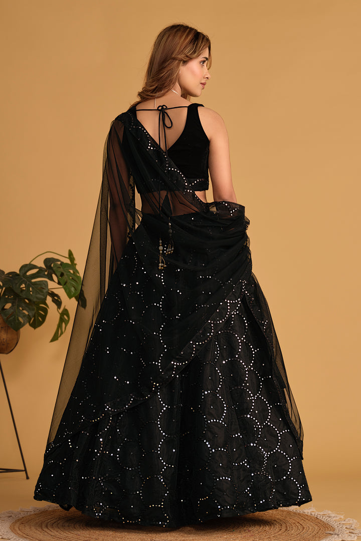 Black color Organza With Sequins Zari Embroidered Work Lehenga Choli