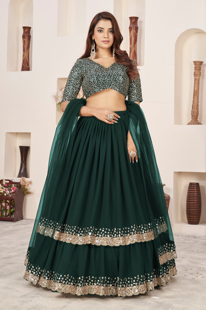 Green color Georgette With Sequins Zari Embroidered Work Lehenga Choli