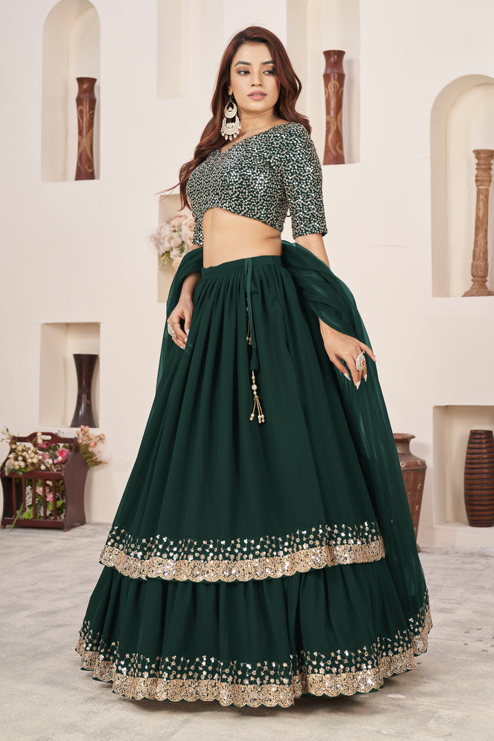 Green color Georgette With Sequins Zari Embroidered Work Lehenga Choli