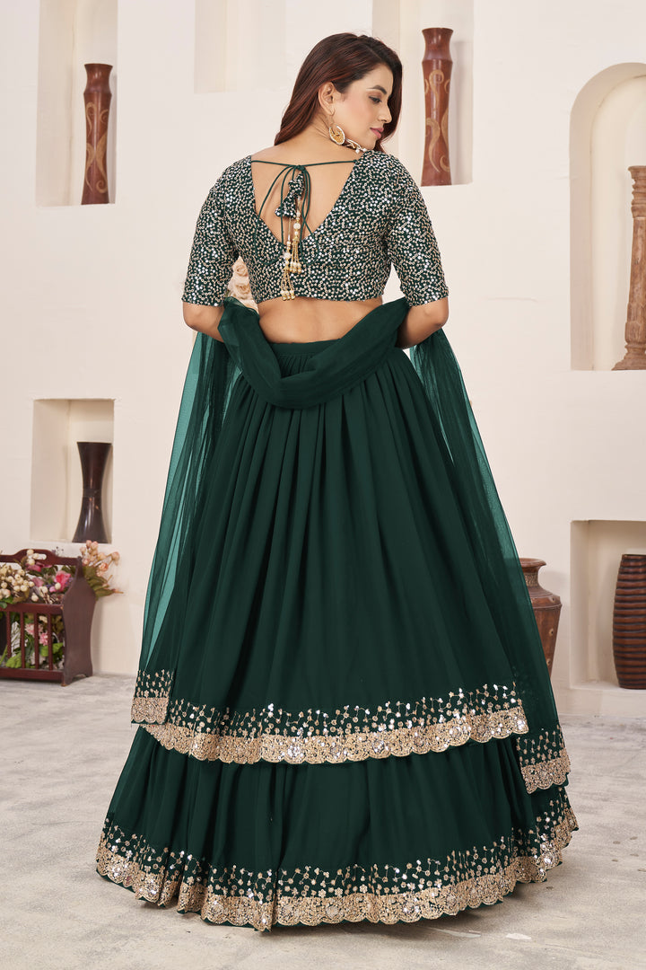 Green color Georgette With Sequins Zari Embroidered Work Lehenga Choli