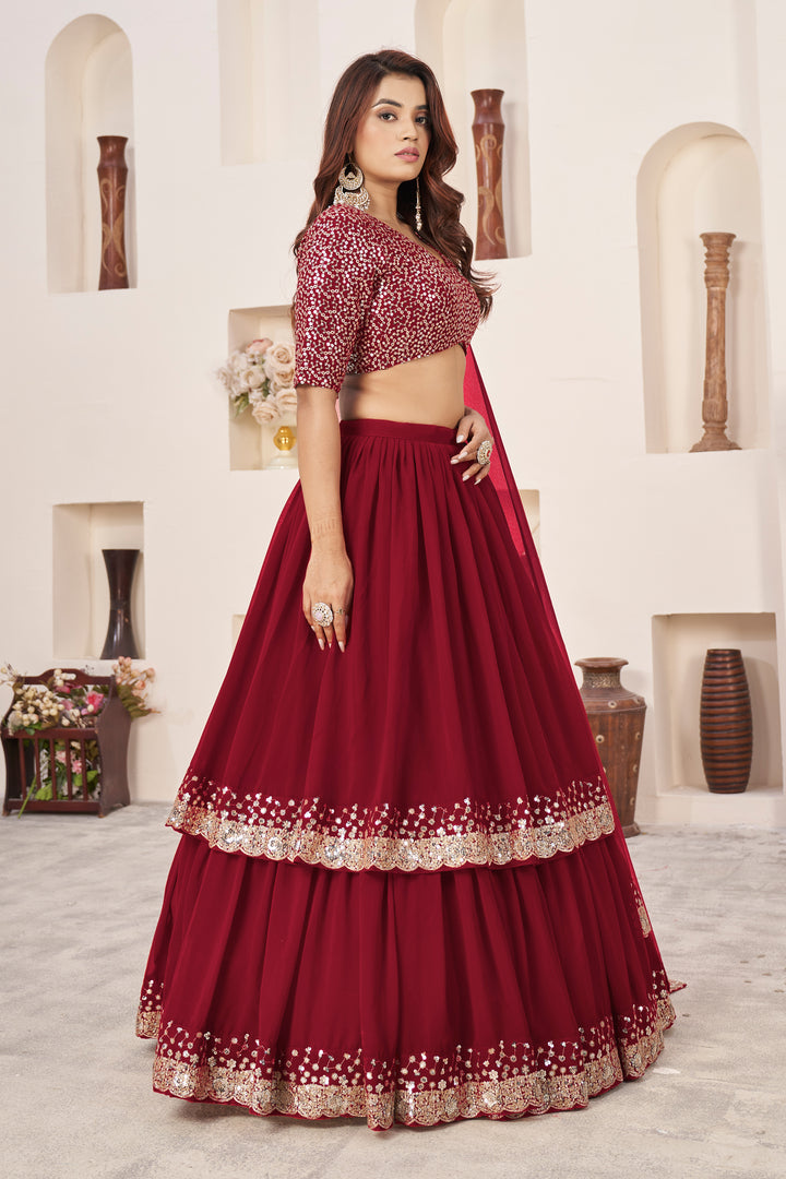 Red color Georgette With Sequins Zari Embroidered Work Lehenga Choli