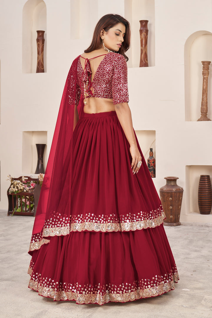 Red color Georgette With Sequins Zari Embroidered Work Lehenga Choli