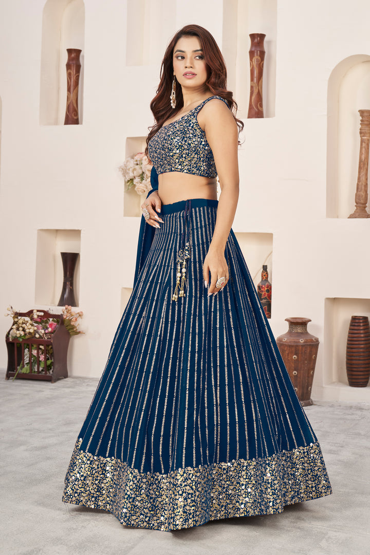 Blue color Georgette With Sequins Zari Embroidered Work Lehenga Choli