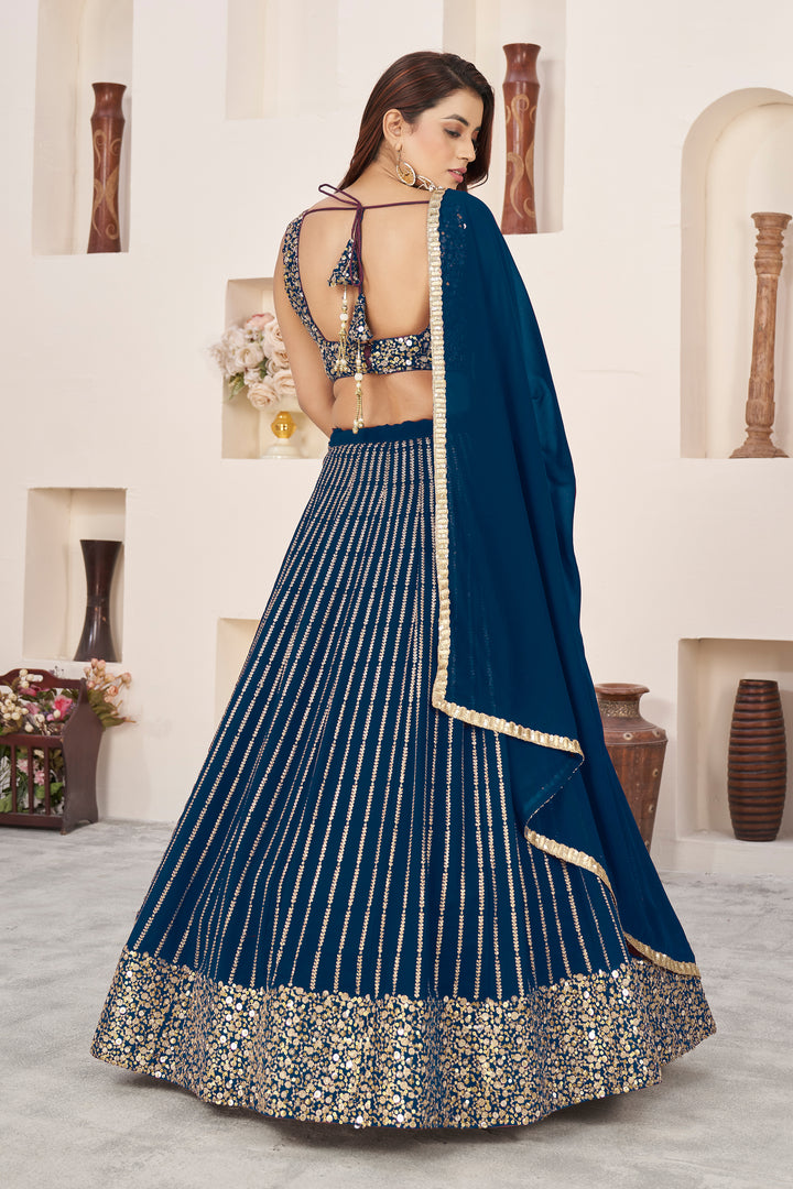 Blue color Georgette With Sequins Zari Embroidered Work Lehenga Choli
