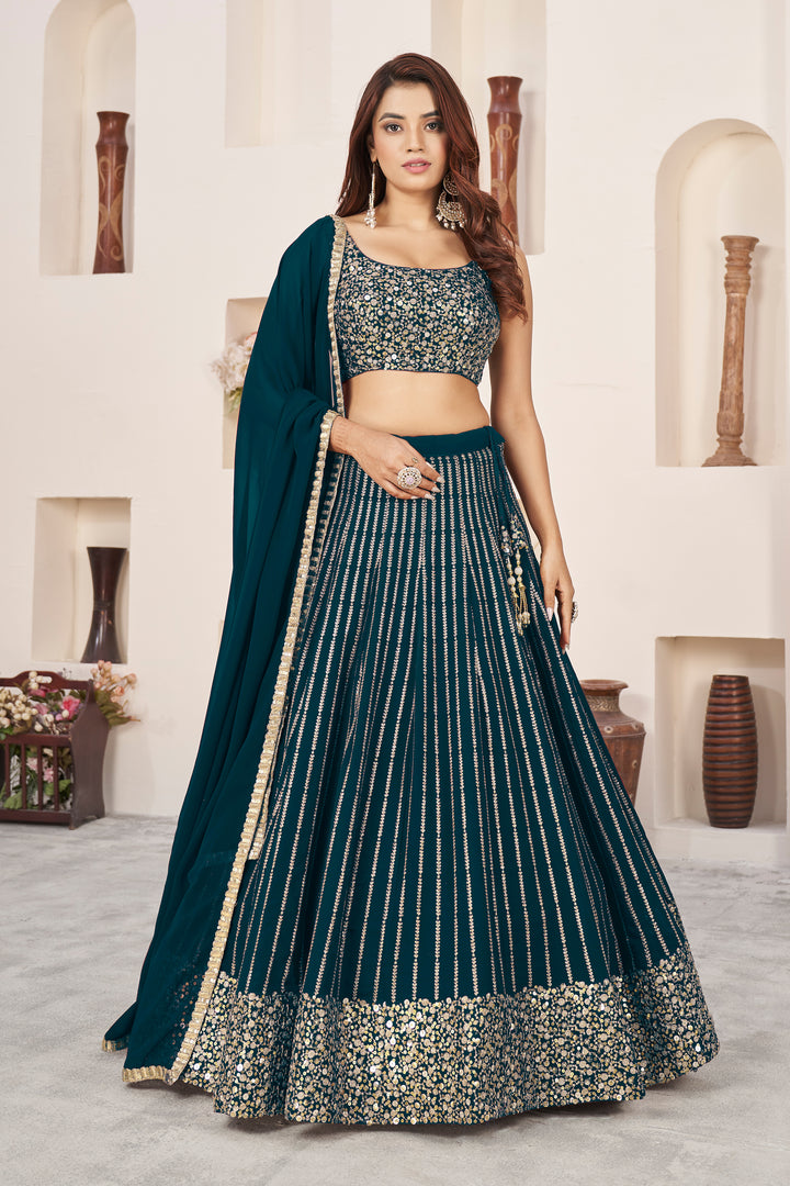 Green color Georgette With Sequins Zari Embroidered Work Lehenga Choli