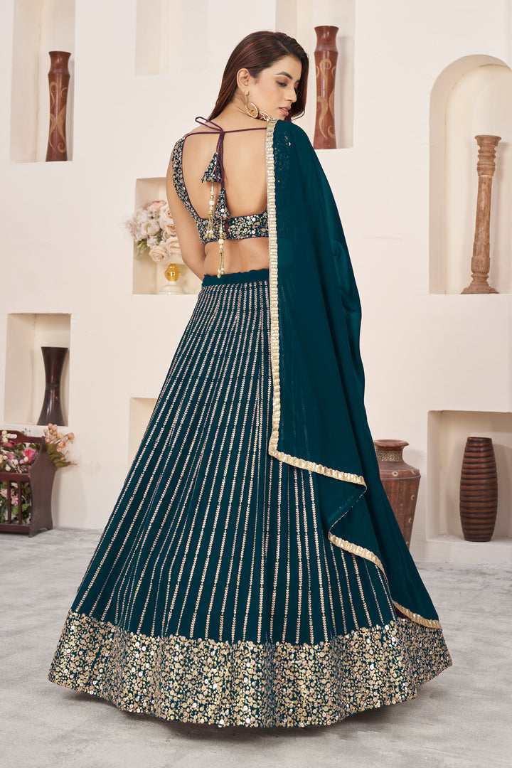 Green color Georgette With Sequins Zari Embroidered Work Lehenga Choli