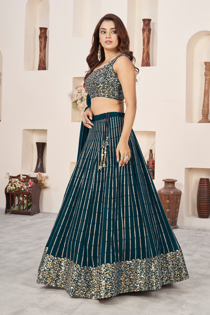Green color Georgette With Sequins Zari Embroidered Work Lehenga Choli