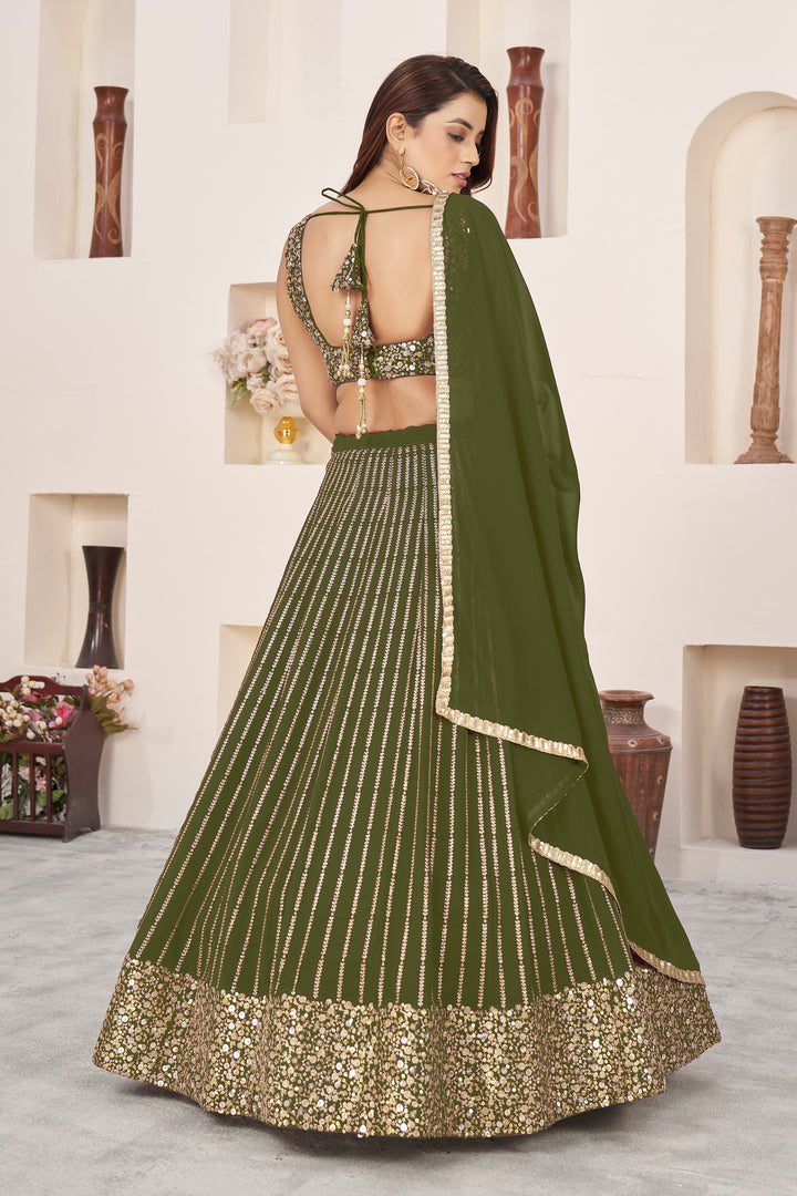 Olive color Georgette With Sequins Zari Embroidered Work Lehenga Choli