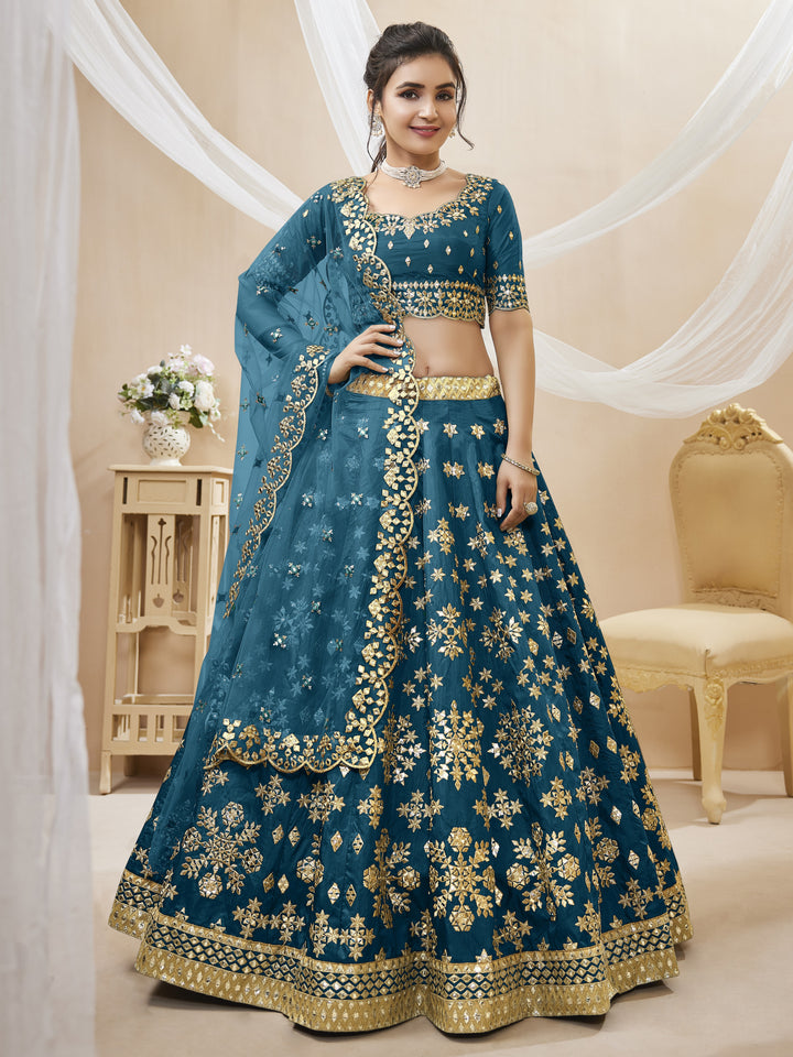 Blue Color Art Silk With Sequins, Foil & Zari Embroidered Work Lehenga Choli