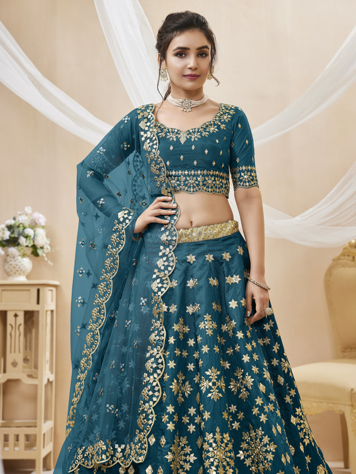 Blue Color Art Silk With Sequins, Foil & Zari Embroidered Work Lehenga Choli