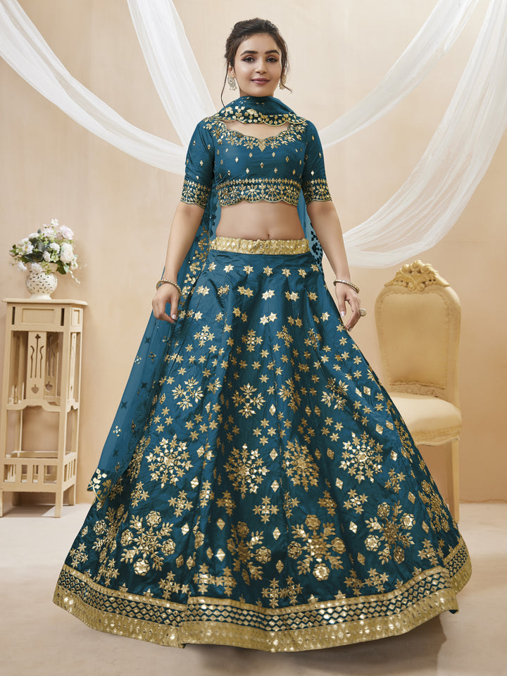 Blue Color Art Silk With Sequins, Foil & Zari Embroidered Work Lehenga Choli
