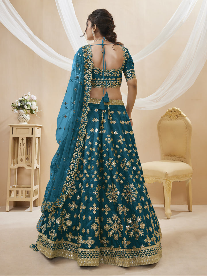Blue Color Art Silk With Sequins, Foil & Zari Embroidered Work Lehenga Choli