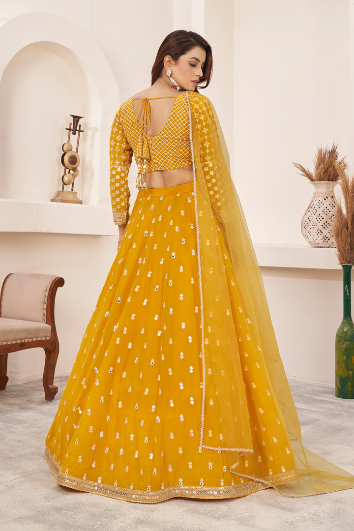 Yellow color Georgette Thread with Sequins Embroidered Work Lehenga Choli