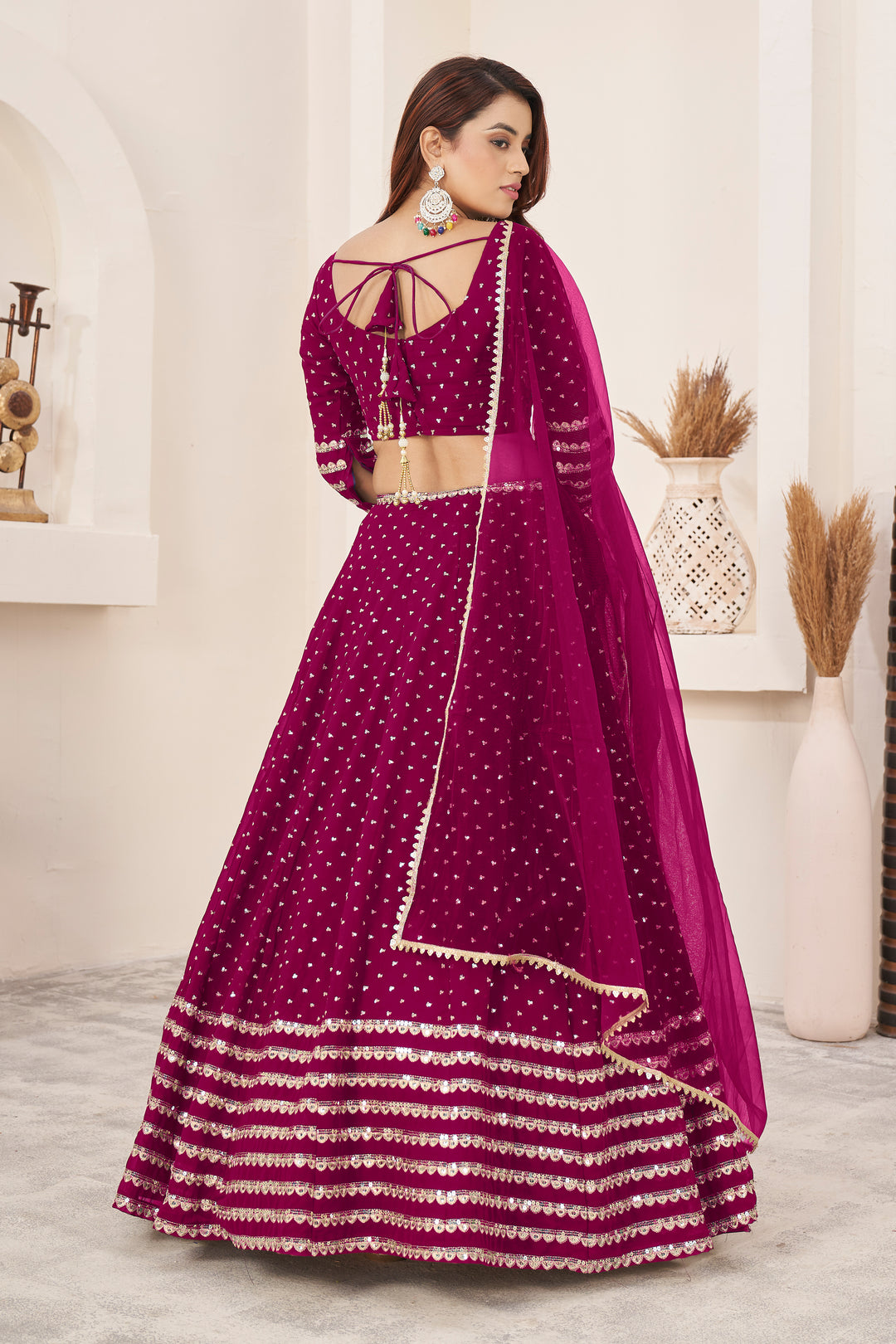 Pink color Georgette With Sequins Zari Embroidered Work Lehenga Choli