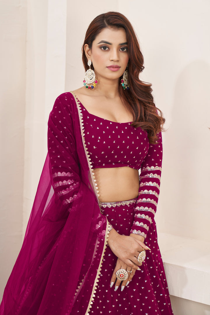 Pink color Georgette With Sequins Zari Embroidered Work Lehenga Choli