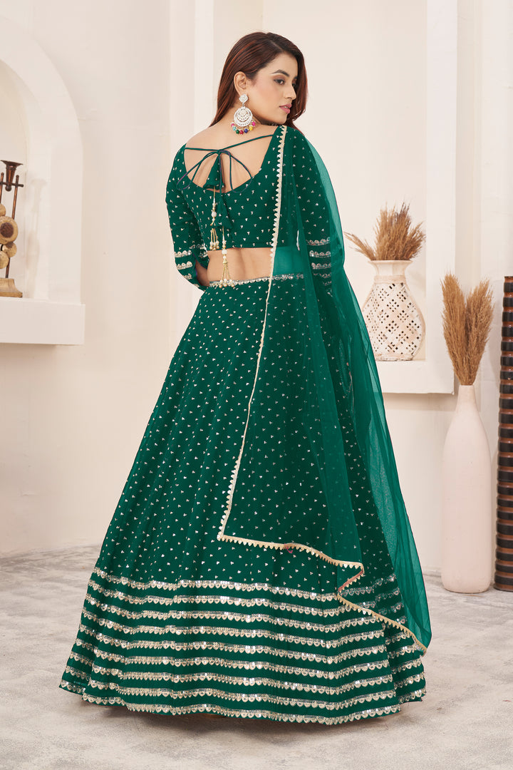 Teal Green color Georgette With Sequins Zari Embroidered Work Lehenga Choli