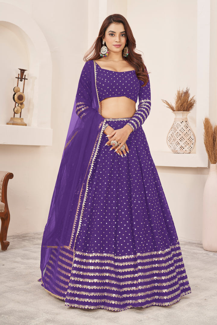 Violet color Georgette With Sequins Zari Embroidered Work Lehenga Choli