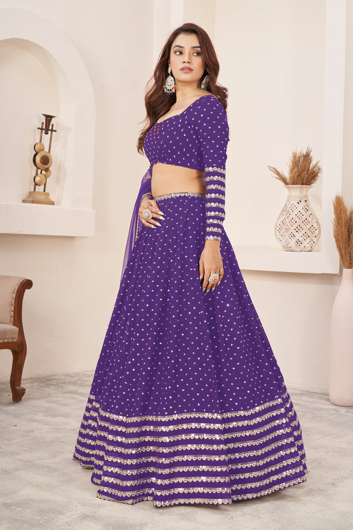 Violet color Georgette With Sequins Zari Embroidered Work Lehenga Choli