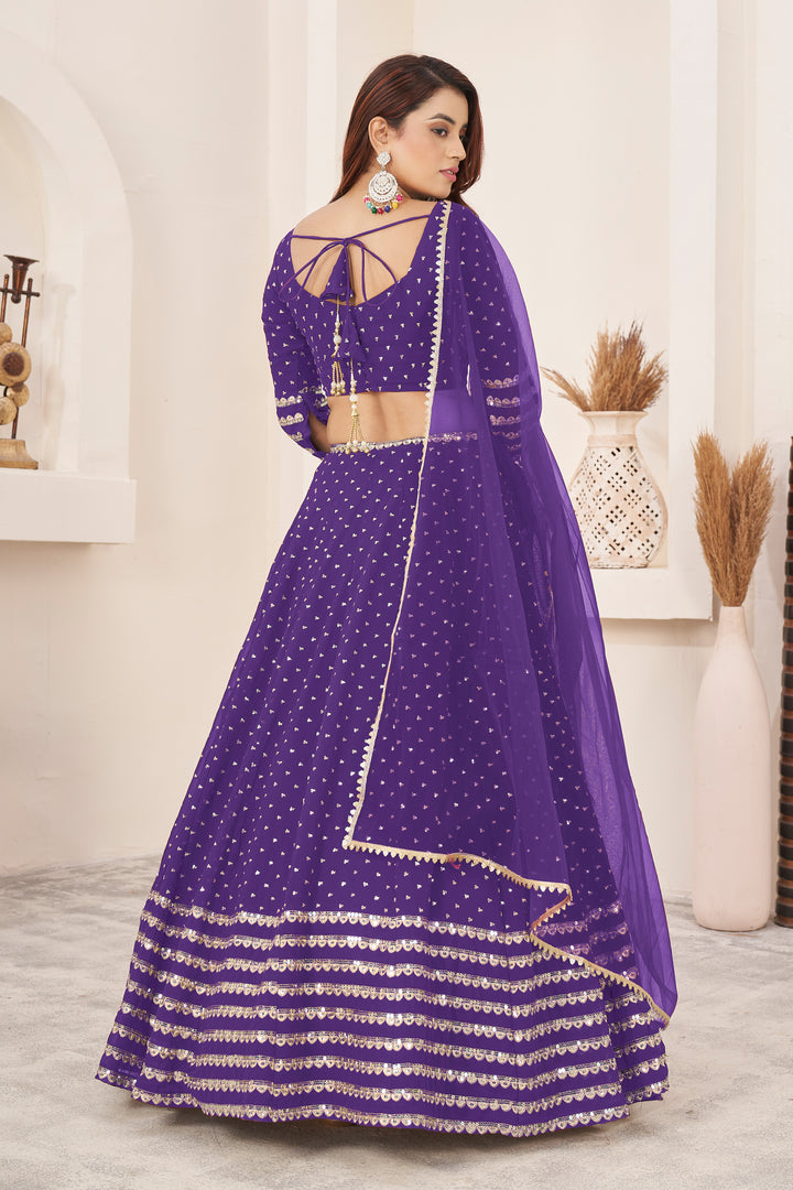 Violet color Georgette With Sequins Zari Embroidered Work Lehenga Choli