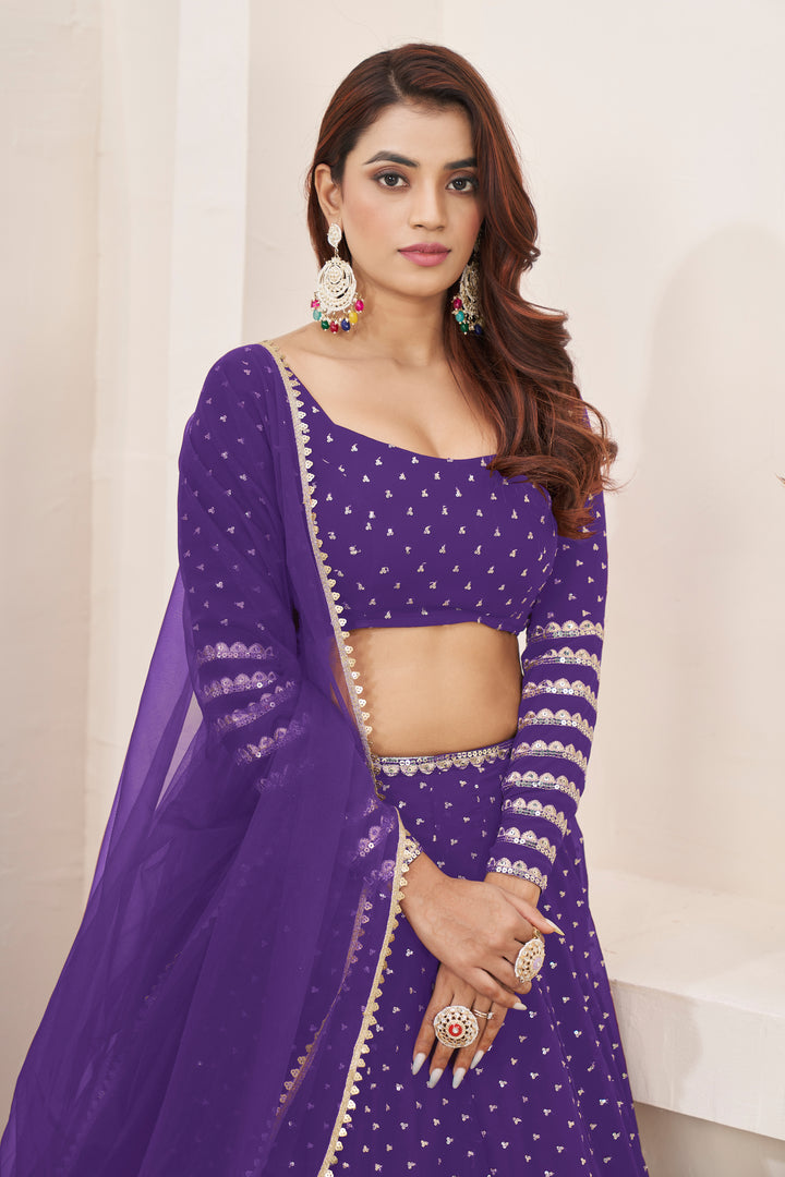 Violet color Georgette With Sequins Zari Embroidered Work Lehenga Choli