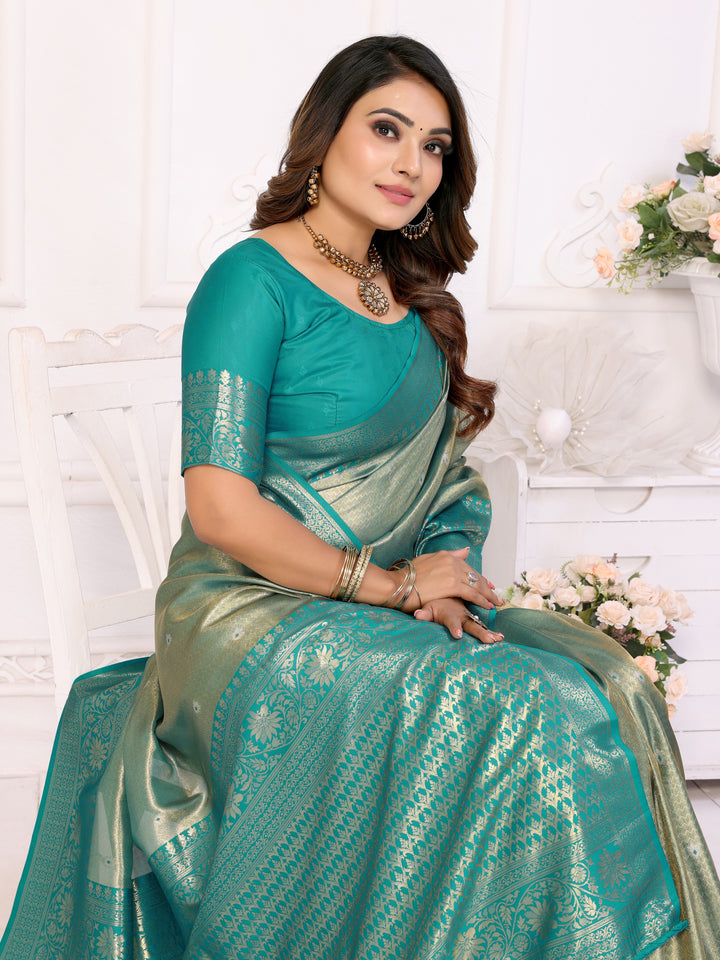 Rama Eshwari Banarasi tissue silk  sarees with all over Butti contrast woven borders classic pallu