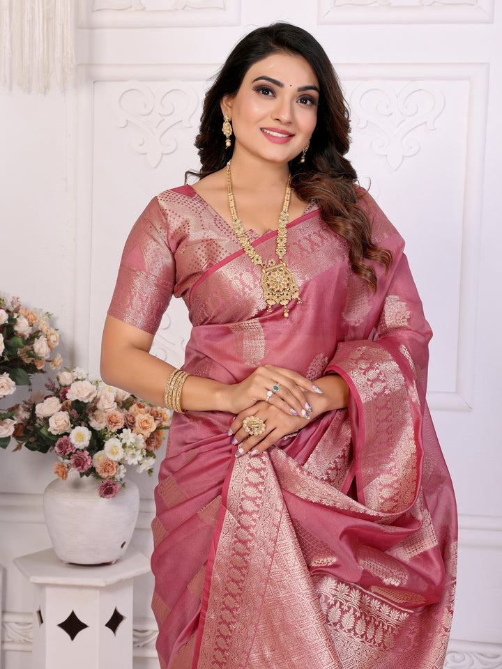 Brown Vanshika Soft Organza Silk Banarasi Saree With Unique Butta With Unique Colours