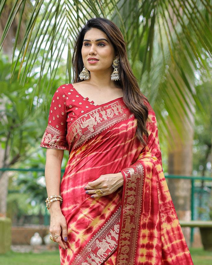 Maroon Rangavelly Sibori Print Paithani Silk Sarees With Gold Zari Paithani Border & Contrast Rich Pallu