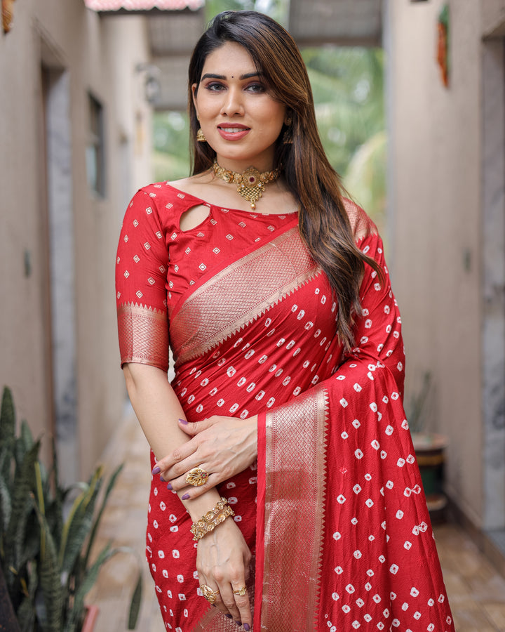 Maroon Yashomati Dola Soft Silk Bandhej Sarees With Awesome Two Sides Jari Border &  Paithani Style Rich Pallu