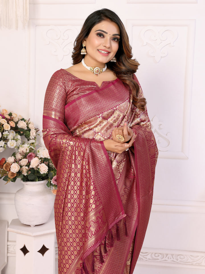 Brown Chaturi-2 Banarasi Chaturi silk saree Jari weaving Border and Weaving rich pallu