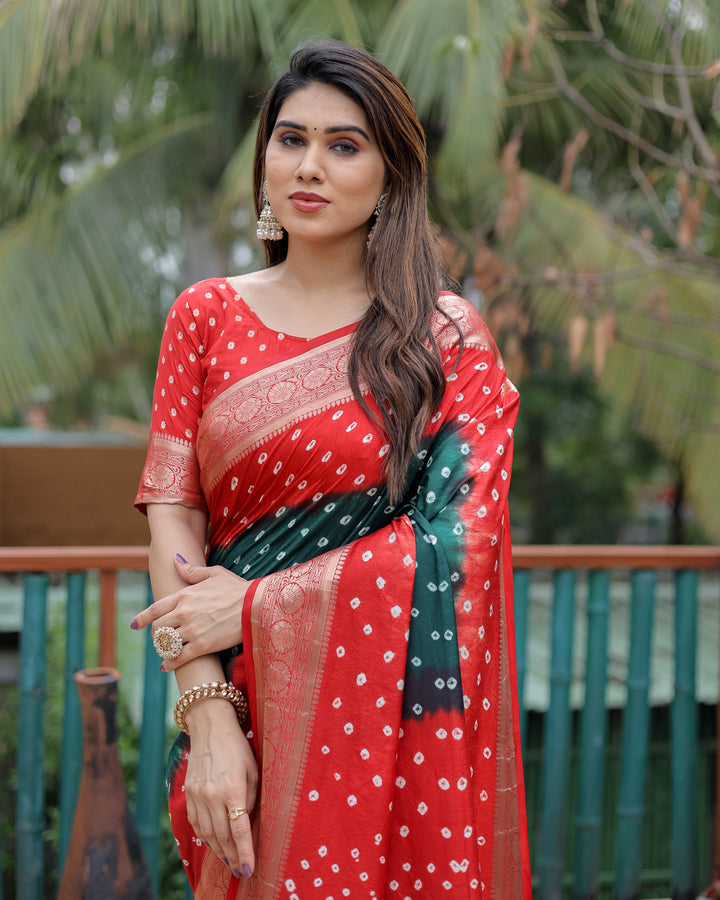 Dark Green Devika Dola Soft Silk Bandhej Sarees Jari Paithani Weaving Border & Weaving Paithani Style Rich Pallu
