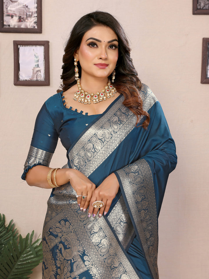 Sky Blue Ruby Banarasi silk sarees saree with beautiful Gala weaving exclusive work soft comfy