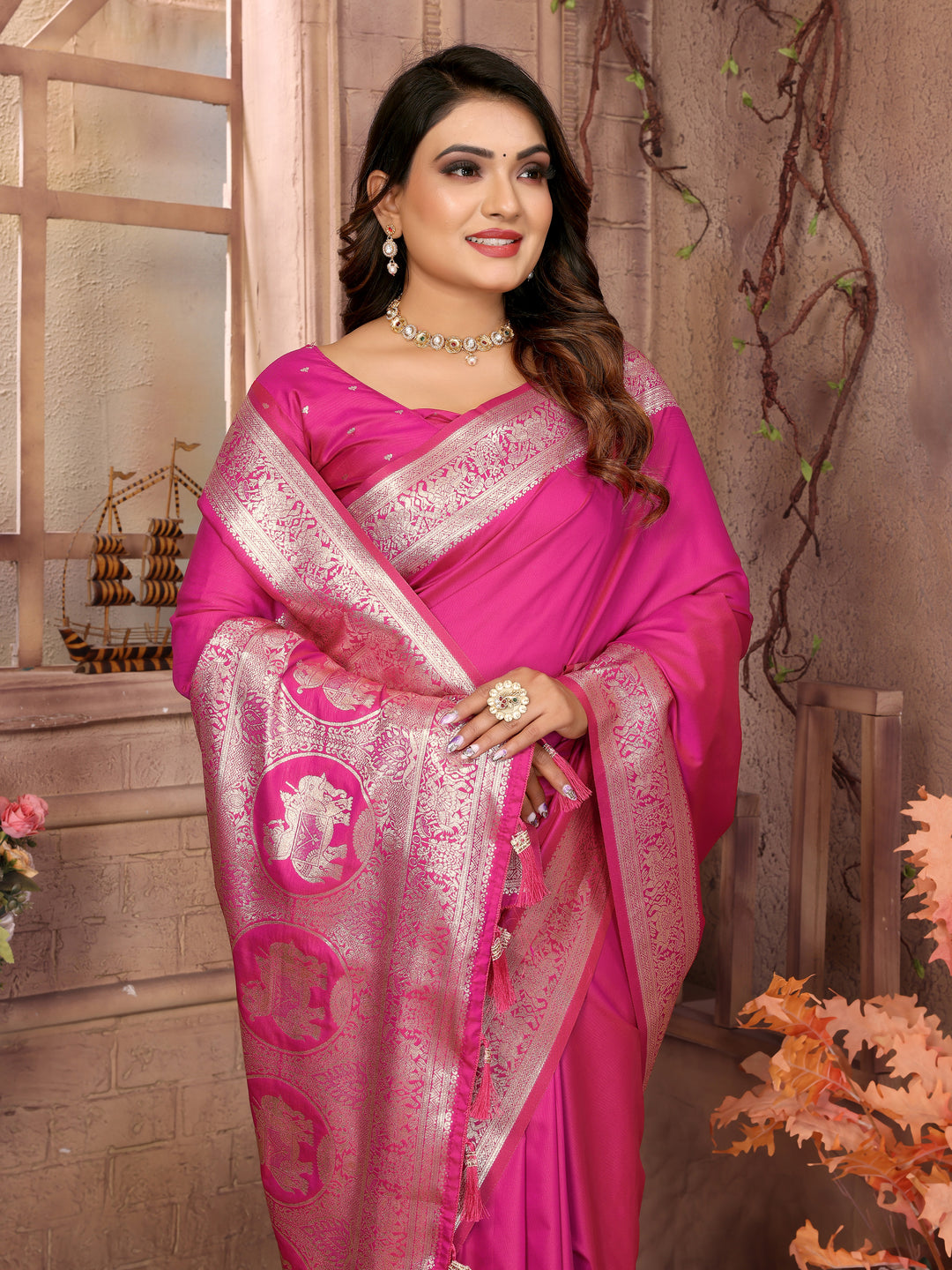 Pink Rani Banarasi silk sarees saree with beautiful Gala weaving exclusive work soft comfy