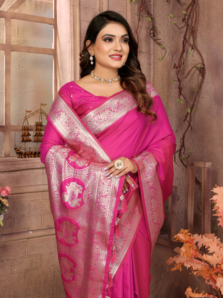Pink Rani Banarasi silk sarees saree with beautiful Gala weaving exclusive work soft comfy