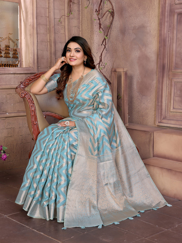 Sky Dwija Soft Organza Silk Banarasi Saree With Unique Butta With Unique Colours